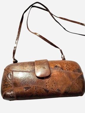 Textured Brown Patchwork Leather Crossbody Bag